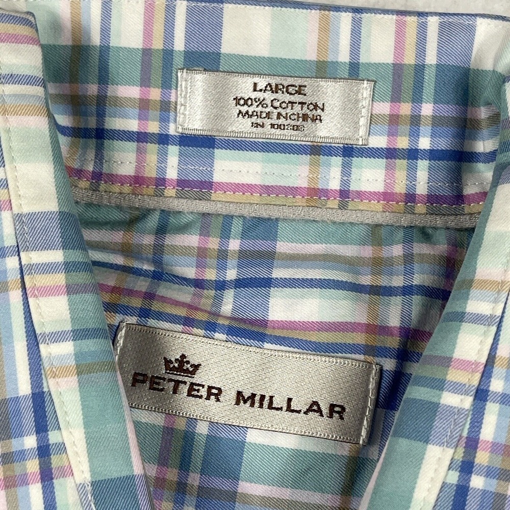 Peter Millar Shirt Mens Large Plaid Multicolor Pastel Party Office Casual Preppy - Picture 4 of 13